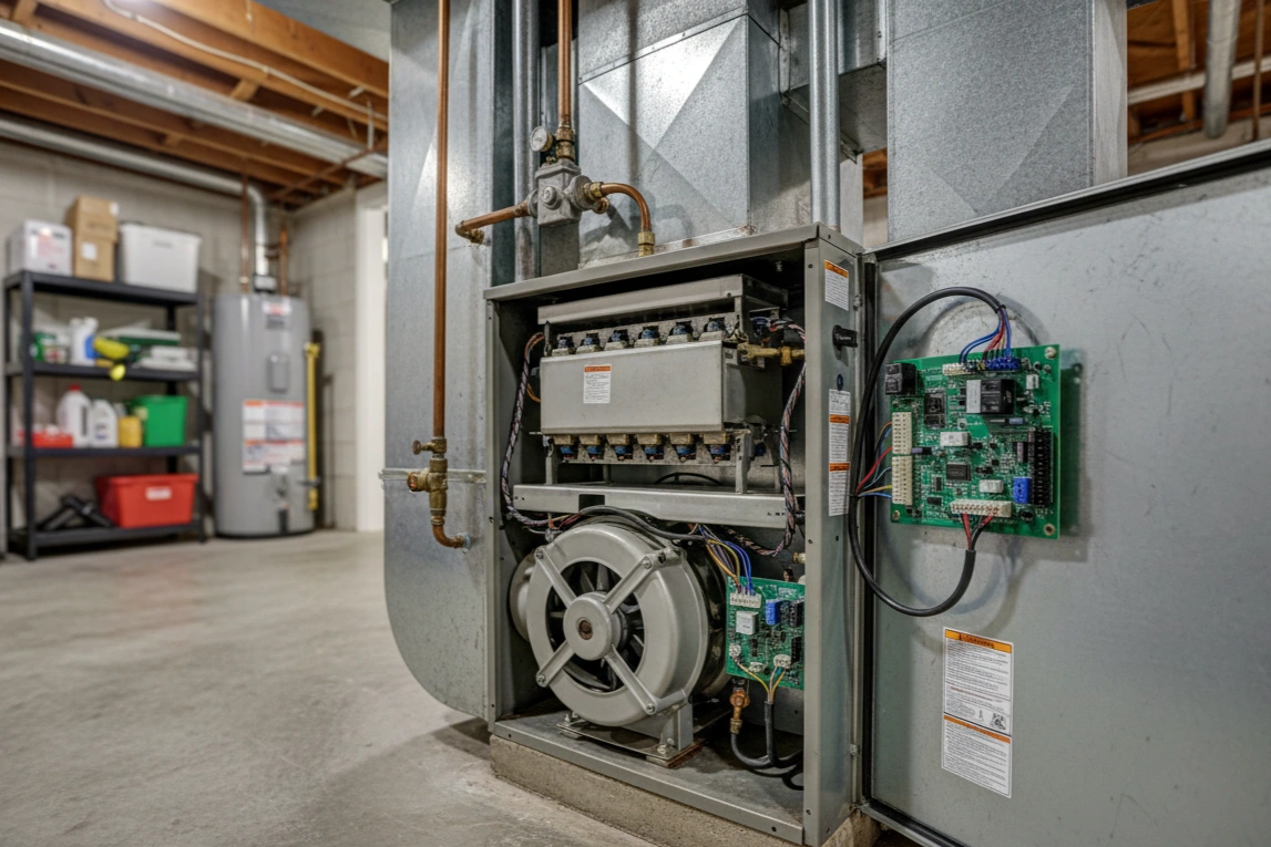 The clean interior of a newly installed furnace in a Nashville home.